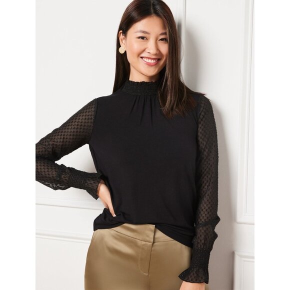 Talbots Tops - Talbots Women’s Black Blouse Plus Petite 2X Majesty Long Sleeve Smocked Stretch